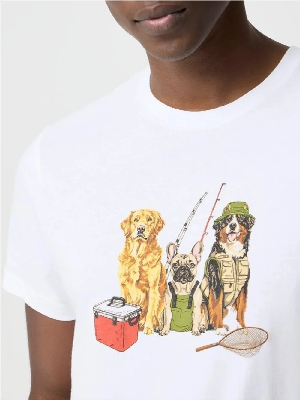 J. Crew White Tee with Fishing Dogs Graphic